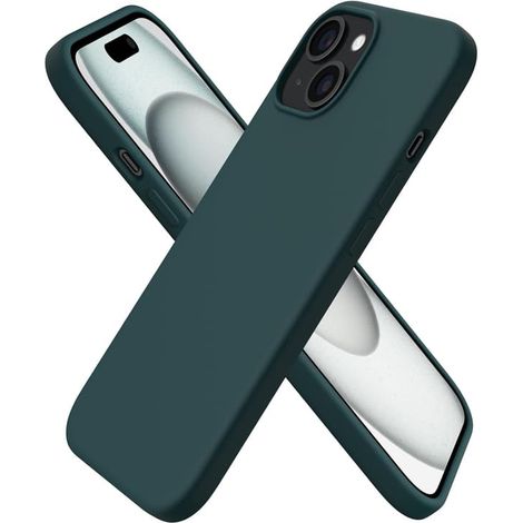 Coque pour iPhone 15, en silicone liquide, ultra-fine et résistante aux chocs, pour iPhone 15 de 6,1 pouces. Protection intégrale. Couleur : vert olive. (1/5)
