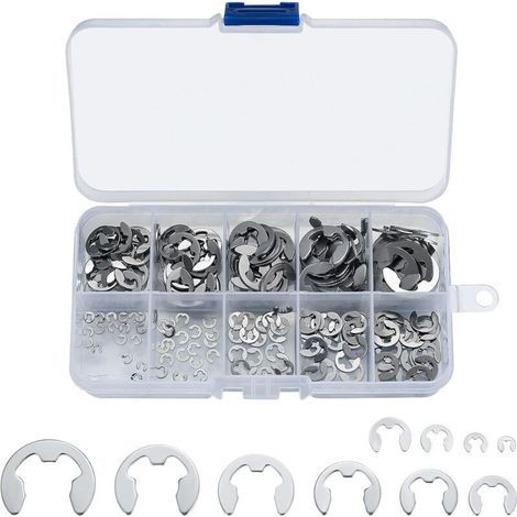 200 Pièces Anneaux de Retenue E-Clip, Rondelles de Blocage en Acier Inoxydable pour Arbres, Kit d'Assortiment de Circlips Internes et Externes, M15/M2/M3/M4/M5/M6/M7/M8/M9/M10 (1/5)