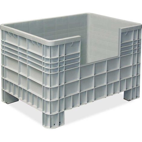 BRB Palettenbox mit Aussenrippen und 4 Füßen, Zuschnitt an einer Längsseite, Außenmaße LxBxH 1170x800x800 mm, grau (1/3)
