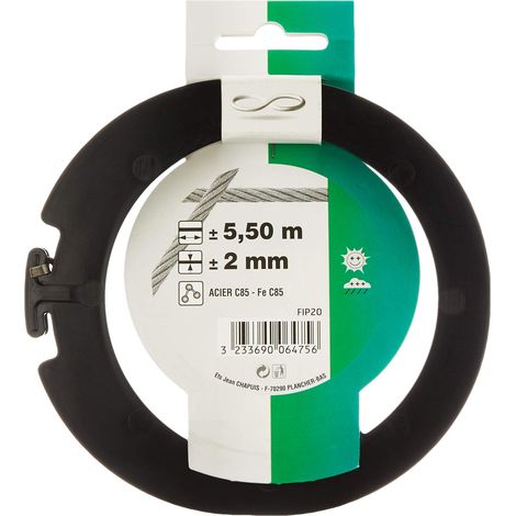 Corde à piano - matière: Acier C85 - Diamètre: 2 millimètres - Longueur: 5, 50 mètres - couleur: Métal, Gris (1/4)