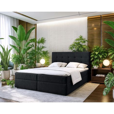AX LIVING Stauraum Boxspringbett Schwarz 180x200 Geceteni Doppel Bett