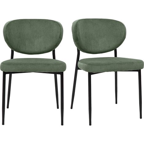 Sillas en terciopelo acanalado verde caqui y metal negro (pack de 2) BREKA (1/5)