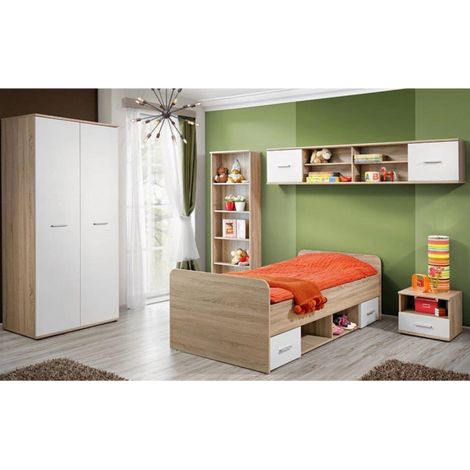 Chambre Complète Enfant 5P "Dino II" Chêne & Blanc