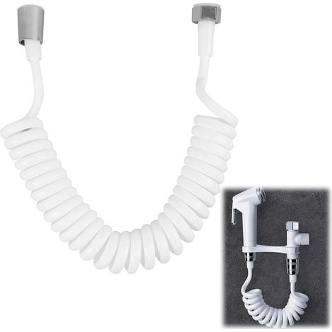 Tubo doccia, 2 Metri di Tubo di Schiuma Con Spina di Rame, Tubo Retrattile Telescopica Per Doccia, Bidet E WC, Design a Spirale Bianco, Tubo Telescopico a Molla (1/5)