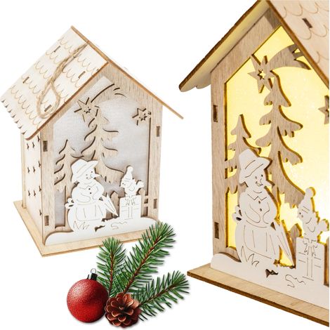 Farol de Adviento para niños con muñeco de nieve - Casita de madera de 16 cm para Rorate con farol LED (1/5)