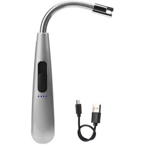 Elektrisches Gasfeuerzeug mit 360°-Drehfunktion, flammenlos, USB-Anschluss, wasserdicht, für Grillzwecke (Silber) (1/5)