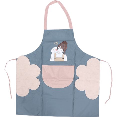 Tablier de cuisine imperméable motif femme beauté, poche pratique, idéal pâtisserie barbecue cuisine, gris, multifonction (1/5)