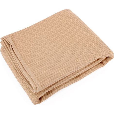 1 pièce drap de douche nid d'abeille, 70x140 cm, 100 % coton cardé, 300 g/m², beige, pour salle de bain