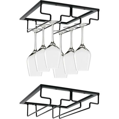 Porte Verre à 2 Rangées, Porte Verres à Pied Suspendu, Support à Verre Vin Inversé, Support Verre Vin Sous Armoire Avec Vis, Support en Fer pour Verre Vin, 2 Rangs, pour Bar Cuisine (2 emplacements)