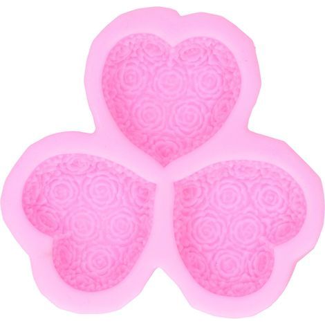 Moule à savon silicone 3 cavités cœur rose, outil de décoration pour gâteau fondant (Rose) (1/5)