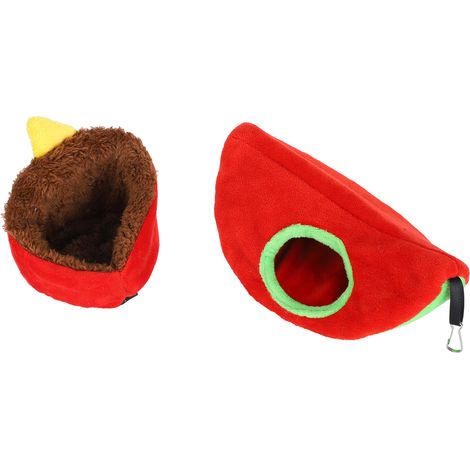 Lot de 2 hamacs suspendus pour hamster, petit animal de compagnie (cochon d'Inde), canapé de jeu et de repos, rouge. (1/5)