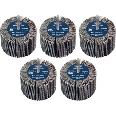 Sealey Abrasive Flap Wheel 80 x 40mm 6mm Shaft Assorted Grit 5 Pack FW8040ASS (1/5)