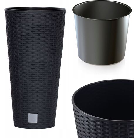 DRTUS200-S433 POT DE FLEURS HAUT EN RATANO AVEC INSERT ANTHRACITE COUVERCLE DE POT DE FLEURS AVEC INSERT ANTHRACITE (1/5)