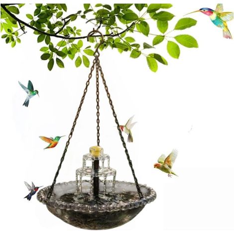 Fontaine solaire suspendue pour bain d'oiseaux, bain d'oiseaux d'extérieur avec fontaine solaire et pompe solaire, fontaine décorative pour jardin, terrasse ou patio (gris) (1/5)
