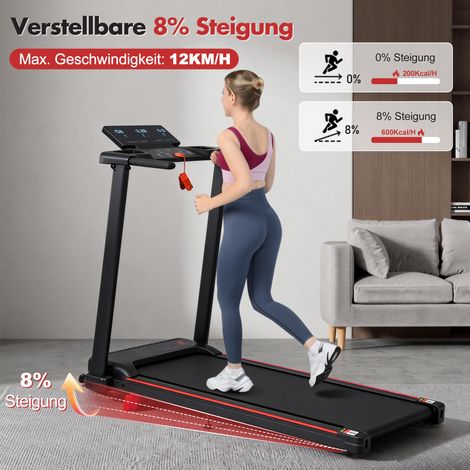 Tapis de course pliant 3,0 HP avec inclinaison 8 % et vitesse 1-12 km/h. Charge 120 kg,pieds réglables et commande rapide pour la maison.