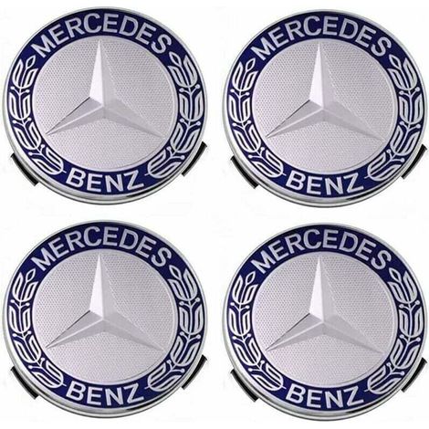 Lot de 4 cache-moyeux compatibles avec Mercedes Benz 75 mm - Bleu, - Lot de 4 cache-moyeux compatibles avec Mercedes Benz 75 mm - Bleu, (1/5)