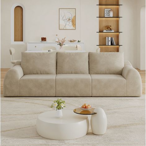 Canapé droit 3 places 257 cm en tissu chenille kaki, gain de place pour salon, FLORAGRACE (1/5)