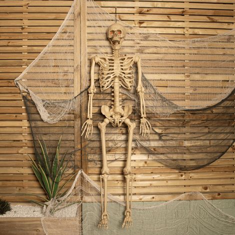 5ft (150cm) Posable Full Body Halloween LED Skeleton Decoration with Movable Joints and LED Eyes (1/5)