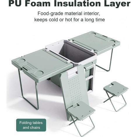 Glacière de camping pliable, grande capacité de 32 litres avec fonctions de conservation du froid et de la chaleur, livrée avec une table et une chaise cachées pour pique-nique en plein air et pêche (1/5)