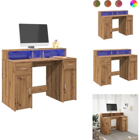 Bureau avec lumières LED chêne artisanal bois d'ingénierie - Bureau - Bureaux - Bureau De Travail - Bureau D'écriture (1/5)