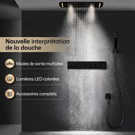 Composition de douche ciel de pluie led thermostatique noire, Olbia (1/5)