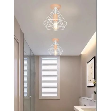 2pcs Moderne Plafonnier Industriel en Cage Diamant Vintage Style Edison pour Salon Chambre,25cm (1/4)