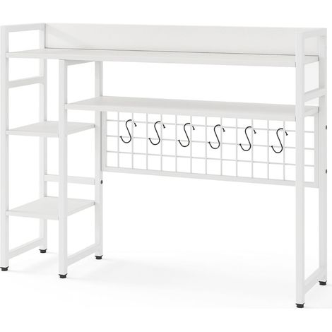 Scaffale per scrivania con 4 ripiani e 6 ganci - Bianco, 94x25x74 cm