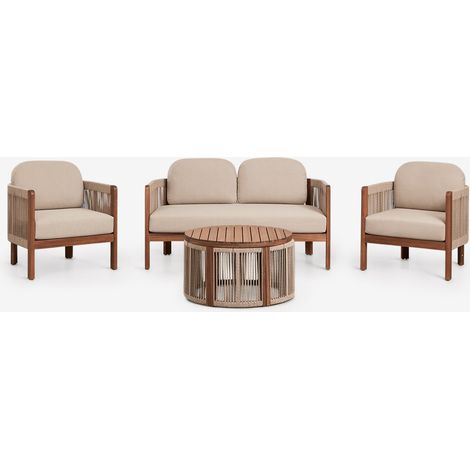 SKLUM Gartenset mit 2-Sitzer-Sofa, 2 Sesseln und Couchtisch aus Akazienholz Serel              Akazie Braun                     