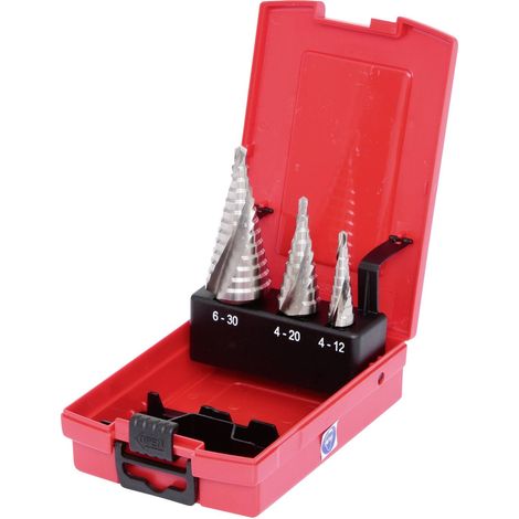 Kstools – Coffret de forets étagés HSS 3 pcs – Acier haute performance – Plage de perçage 4-30mm – Angle de pointe 118° – Pour métaux oxydables (1/4)
