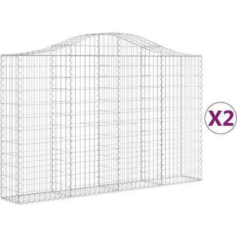 Set 2 cestini per gabbioni recinzione a gabbia muro di contenimento ad arco 200 x 30 x 120/140 cm ferro zincato Argento 020041329