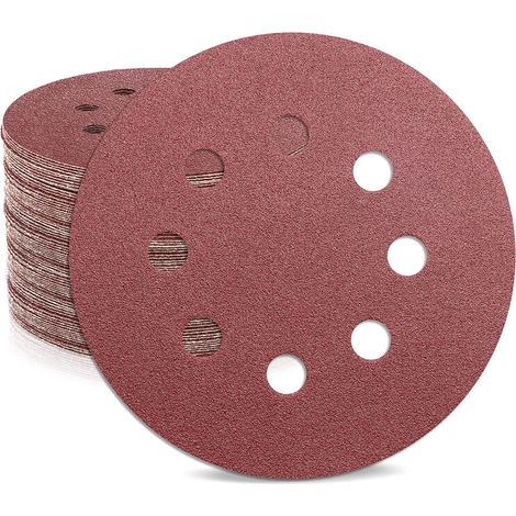 Schleifpapier 125mm Klett 120 Körnung, 50 Stück 8 Loch Rund Schleifpapier, 8 Loch Schleifscheiben, Aluminiumoxid Schleifpapier, Rund Schleifpads für Exzenterschleifer (1/4)