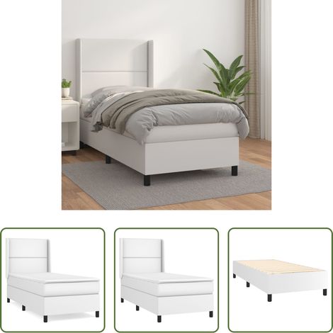 Kunstlederbett - Boxspringbett mit Matratze Weiß 100x200 cm Kunstleder (1/5)