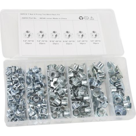 110 T-Muttern 1/4 Zoll, 5/16 Zoll und 3/8 Zoll aus verzinktem Stahl, korrosions- und rostbeständig. (1/5)
