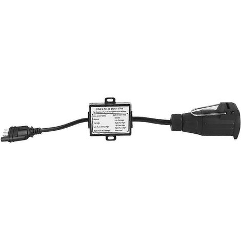 Convertisseur de câblage pour circuit d'éclairage de remorque portable : prise plate américaine à 4 broches vers prise européenne à 13 broches. (1/5)