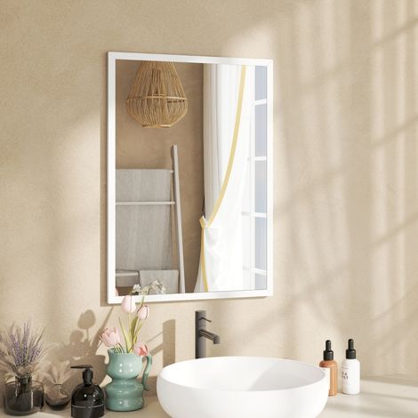 Miroir mural, 50 x 70 cm, cadre aspect bois, montage facile, vis incluses. (1/5)