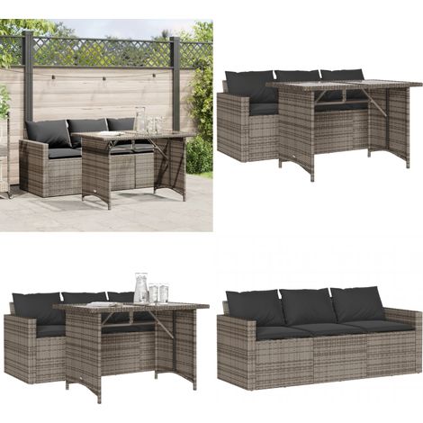 2-tlg. Garten-Essgruppe mit Kissen Grau Poly Rattan - Gartengestell - Gartenmöbel Set - Outdoor Sofa - Lounge Gruppe - Gartenlounge - Home & Living (1/5)