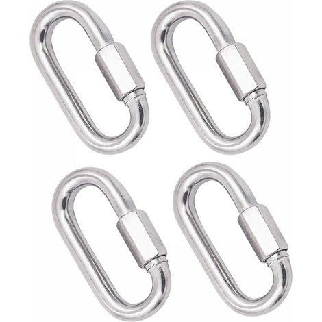 4 Pièces Mousqueton en Acier Inoxydable Robuste, M8 304 Verrouillage Rapide à Vis, Quick Link Keychain Buckle pour la Maison, Le Camping, l'escalade, la Randonnée, Les Voyages,500KG Capa