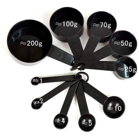 Lot de 10 gobelets à mesurer de couleur noire avec poignée de mesure et cuillère à mesurer