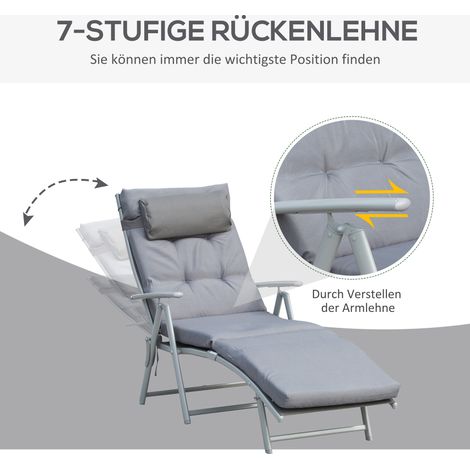 Transats de Jardin Pliables avec Coussin de Tête et Assise, Dossier Réglable 7 Positions, Chaise Longue de Plage jusqu'à 165 kg, pour Extérieur Vacances, Gris (1/5)