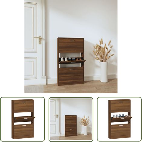 The Living Store Schuhschrank Braun Eichen-Optik 59x17x108 cm Holzwerkstoff - Schuhschrank - Holzwerkstoff - Eiche Optik - Garderobe - Schuhorganisation (1/5)