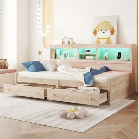 letto contenitore 90x200 con USB LED naturale OKMYHOME (1/5)