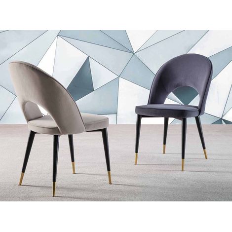 Chaise design velours et pieds métal noir Maryz - Lot de 4-Beige clair (1/5)