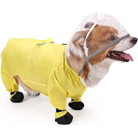 Manteau de pluie jaune confortable à capuche pour animal domestique, couverture complète, vêtements coupe-vent pour animaux de compagnie, pour activités de plein air, chiens de petite et moyenne (1/5)