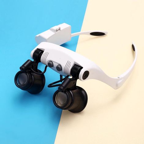 Loupe frontale LED sans mains, loupe binoculaire avec 2 ampoules interchangeables, verres 3X 4X 5X 6X 7X 10X 15X, pour lecture, bricolage, réparation montre, bijoux, loisirs créatifs. (1/5)