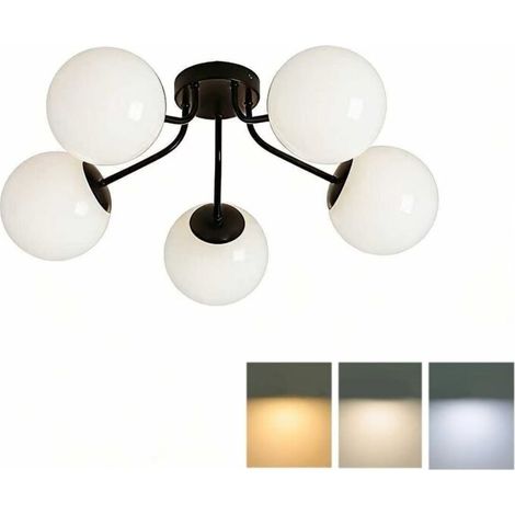 Plafonnier moderne en verre, lumière tricolore (3000-6000K), lustre LED, éclairage décoratif, convient aux chambres et aux salons, noir. (1/5)