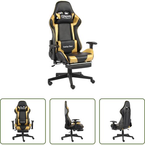Gamingstuhl mit Fußstütze - Gaming-Stuhl mit Fußstütze Drehbar Golden PVC (1/5)
