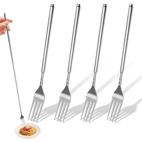 Fourchettes extensibles 4 pièces – Fourchettes en acier inoxydable avec poignée réglable 23 à 64,5 cm – Pour barbecue cuisine fruits et desserts (1/5)