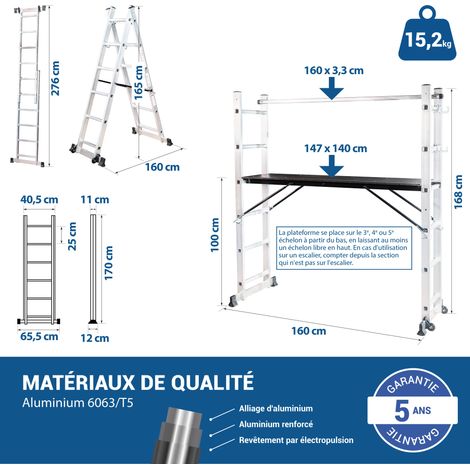 Echafaudage roulant SCAFFOLDAX2X6, échafaudage jardin et pliant multifonction 4 en 1, echelle 2 plans, H max Travail 4,46m, Garantie 5 ans, Hostrom