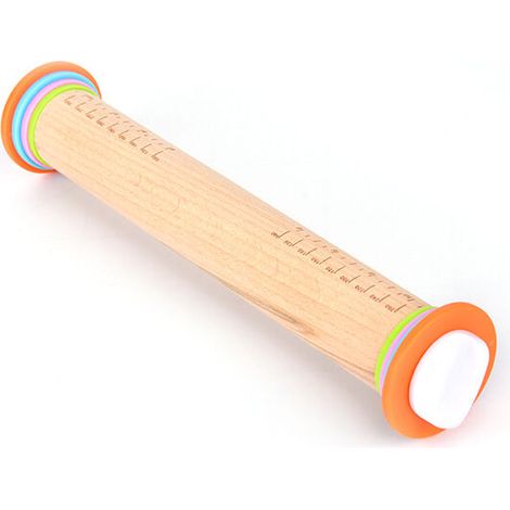 Rouleau Patisserie Réglable avec 4 Anneaux Amovibles pour la Cuisson,en Bois de Hêtre, 35 cm (1/5)