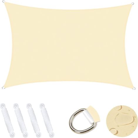 Voile d'ombrage Rectangulaire 3x4m, Abri de Jardin 95% UV Block Sunscreen Auvent Toile Ombrage Étanche Durable pour Extérieur Patio Jardin Cour Arrière Camping Piscine - Crème (1/4)